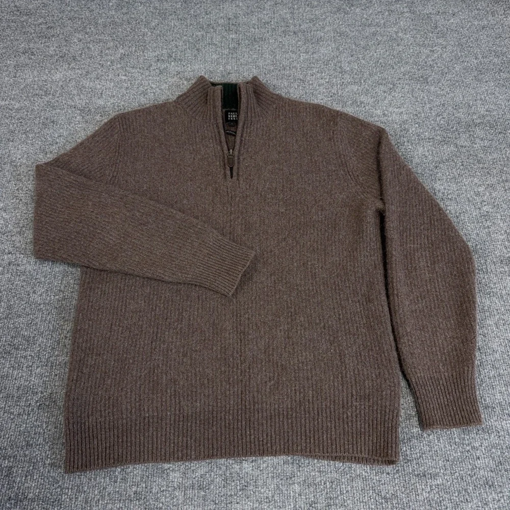 Paul Kehl Sweater Men Large Brown 100% Pure Cashmere Super Soft 1/4 Zip Slim Fit